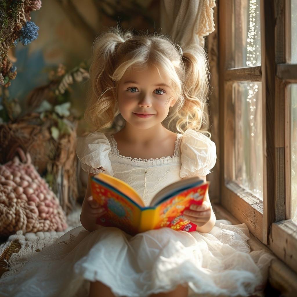 The little girl in the scene smiled happily.